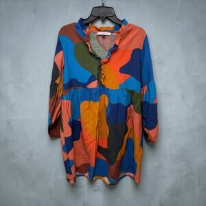 Michelle McDowell Colorful Blouse sz Small Rave Artsy Flare Sleeve Avent Garde